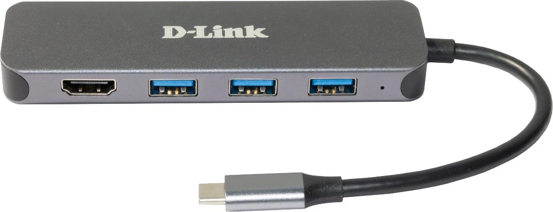 USB-C hub 5-v-1 D-Link DUB-2333, 60 W, sivi