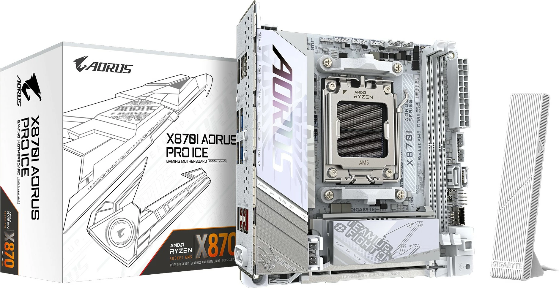 Plošča za matično ploščo Gigabyte X870I AORUS PRO ICE, DDR5, Mini-ITX, bela