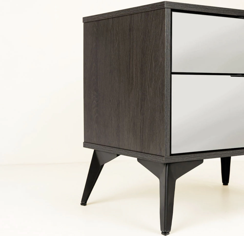 Nočna omarica, 2 predala, črni hrast z ogledalom Specchio, 58x39x55