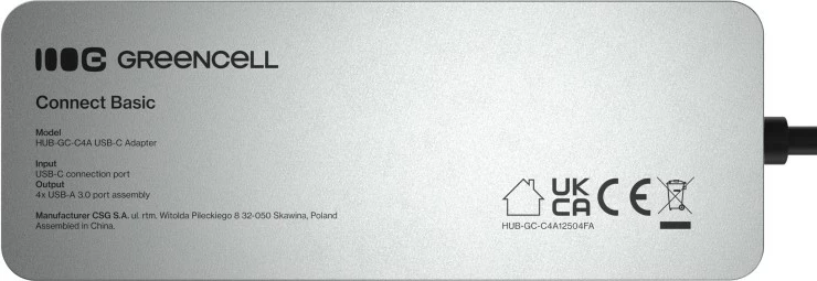 Razdelilec USB-C 4-v-1, Green Cell HUB-GC-C4A, 4x USB-A 3.0 do 5 Gb/s, vgrajen kabel 15 cm, srebrno/črn