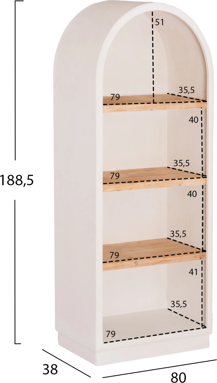 Polična omara serije Santorini FH18044 MDF v barvi off-white - police iz jelovine v naravni barvi 80x38x188.5H cm