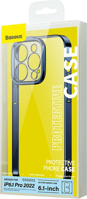 Ovitek za telefon s kaljenim steklom, moder - Baseus Glitter za iPhone 14 Pro