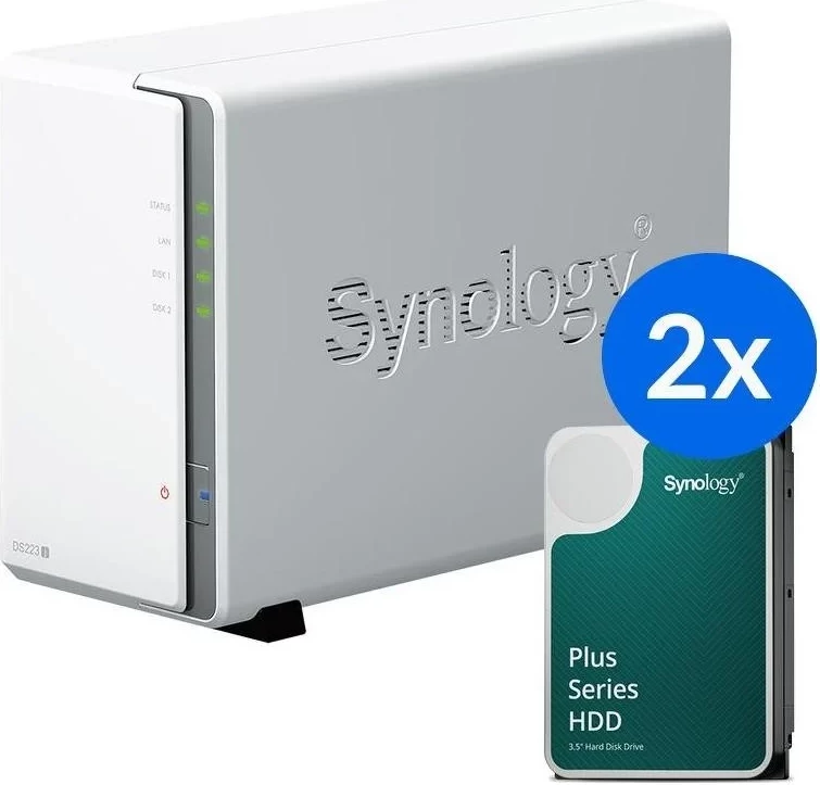 NAS Synology DS223J, 2x HAT3300-4T (2x 4TB)