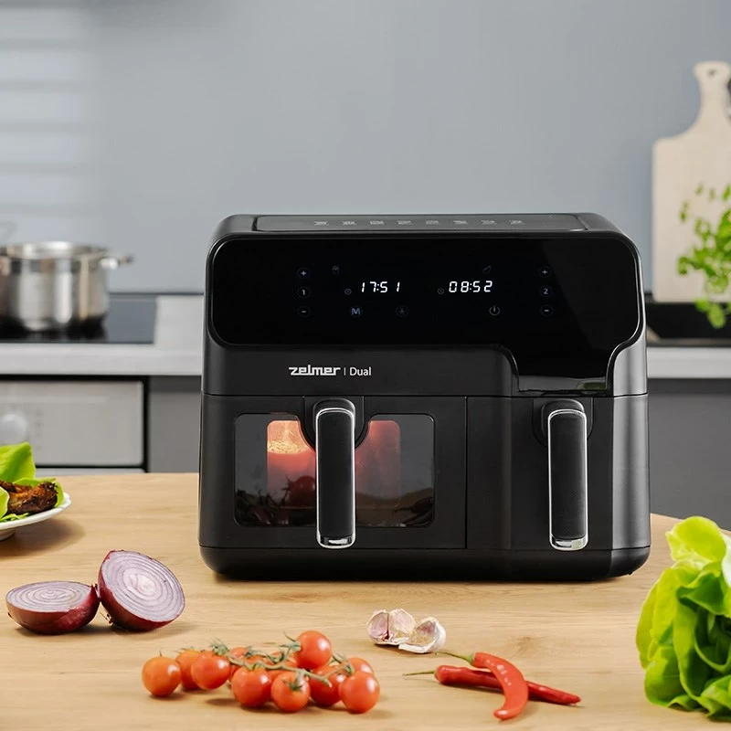 Dvojna friteza na vroč zrak, Zelmer ZAF 9000, 5,5 l + 3,5 l, 2700 W, črna