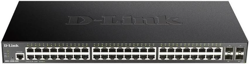 Stikalo D-Link DGS-1250-52X/E, 48 LAN priključkov, 4 SFP+ 10G, upravljivo, črno