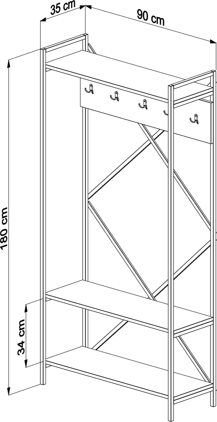 Pohištvo za vhod NAVIS FH18188 melamin v sonoma-črni kovinski okvir 90x34x180Hcm