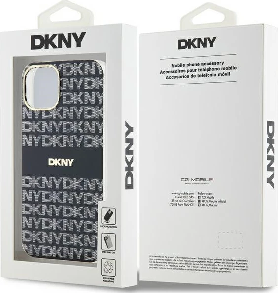 Ovitek za telefon DKNY IML Mono & Stripe MagSafe za iPhone 15/14/13, črn
