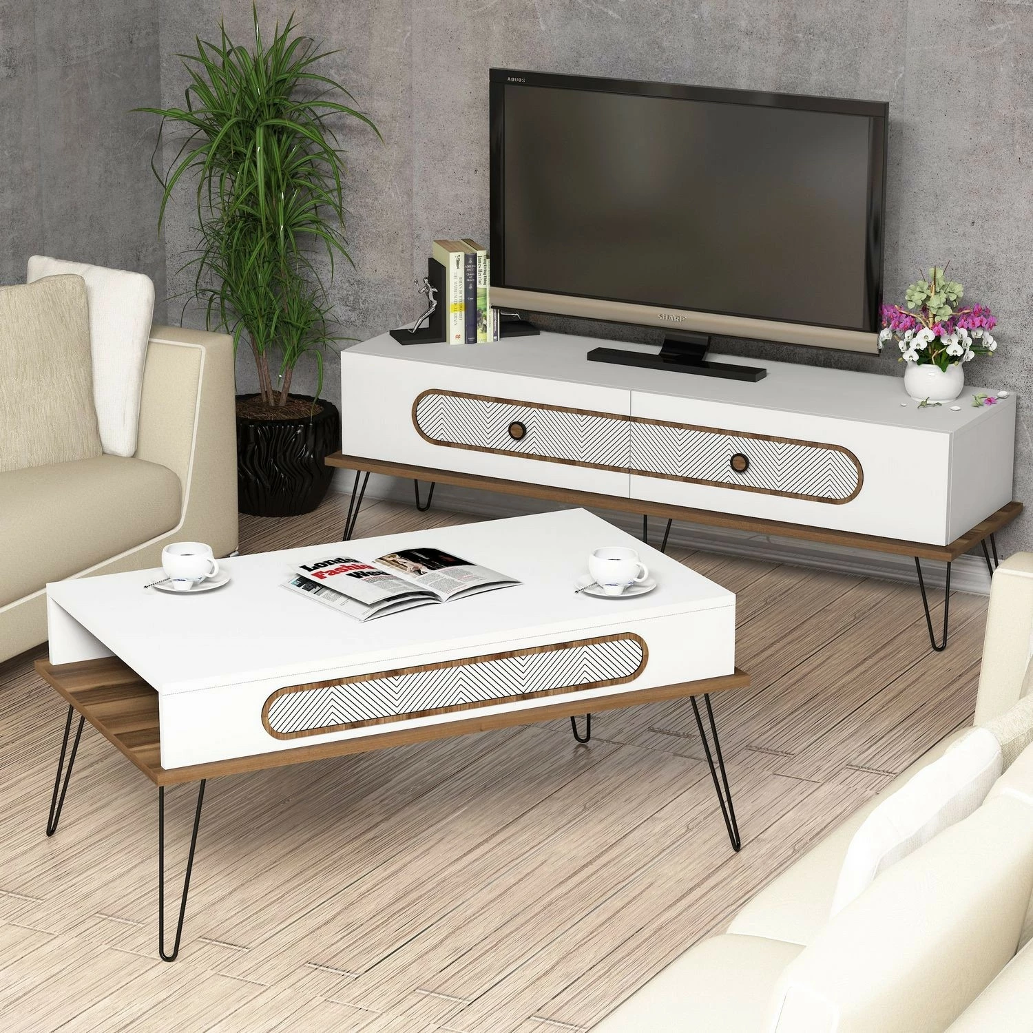 Set pohištva za dnevno sobo Skye Decor, Ekol, belo