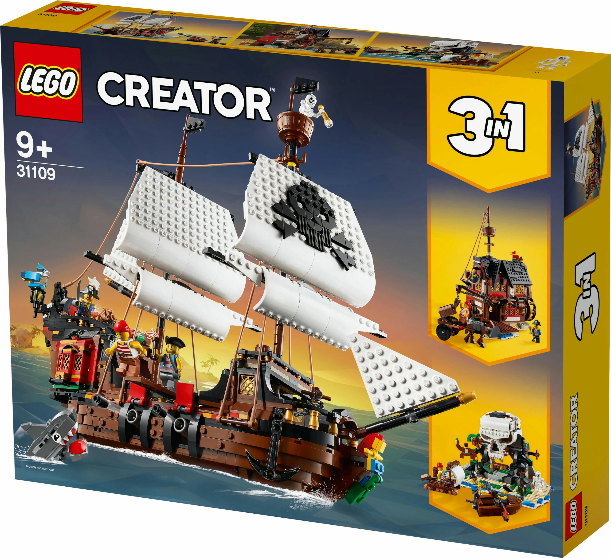 Set gradnje 3 v 1: Piratski čoln, LEGO Creator 31109, 1264 delov, večbarven