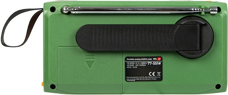Prenosni radio AM/FM, sončno/ročni (kurbla), LED in SOS BLOW RA13, zelen/oranžen