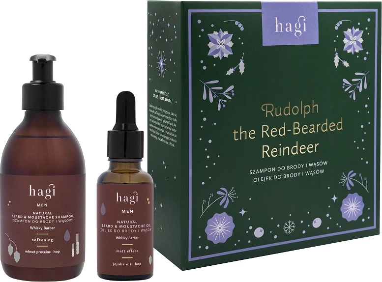 Set za brado in brke Hagi Rudolph the Red-Bearded Reindeer za moške, 2 kosa