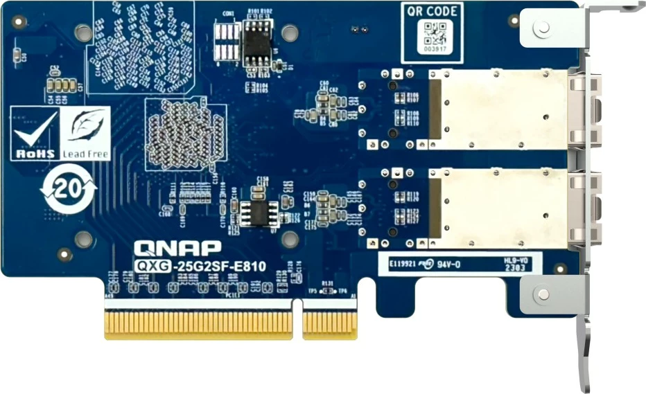 Omrežna kartica 2-portna 25 GbE SFP28, QNAP QXG-25G2SF-E810, PCIe Gen4, Intel E810-XXVAM2, 3 nosilci za montažo