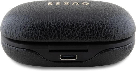 Brezžične slušalke z dokom in power bank Guess GUTWSPGTSPSK TWS, Bluetooth 5.3, eko usnje, črne