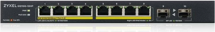 Stikalo 8x Gigabit PoE+, 2x SFP, namizno, črn Zyxel GS1100-10HP-EU0102F