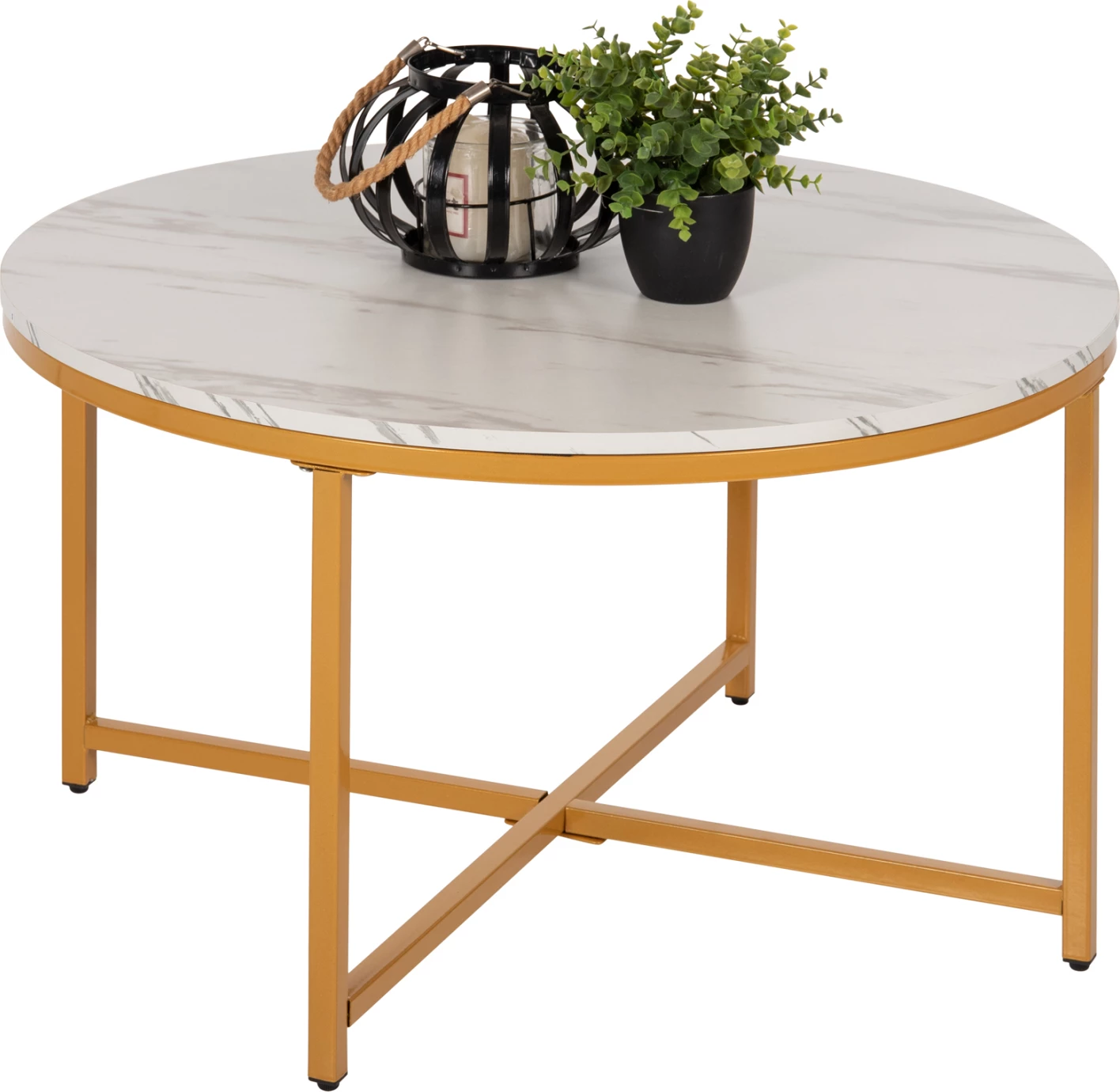 Klubska miza FH9420.01 melamin bela marmor-zlate kovinske noge Φ80x48,5Hcm