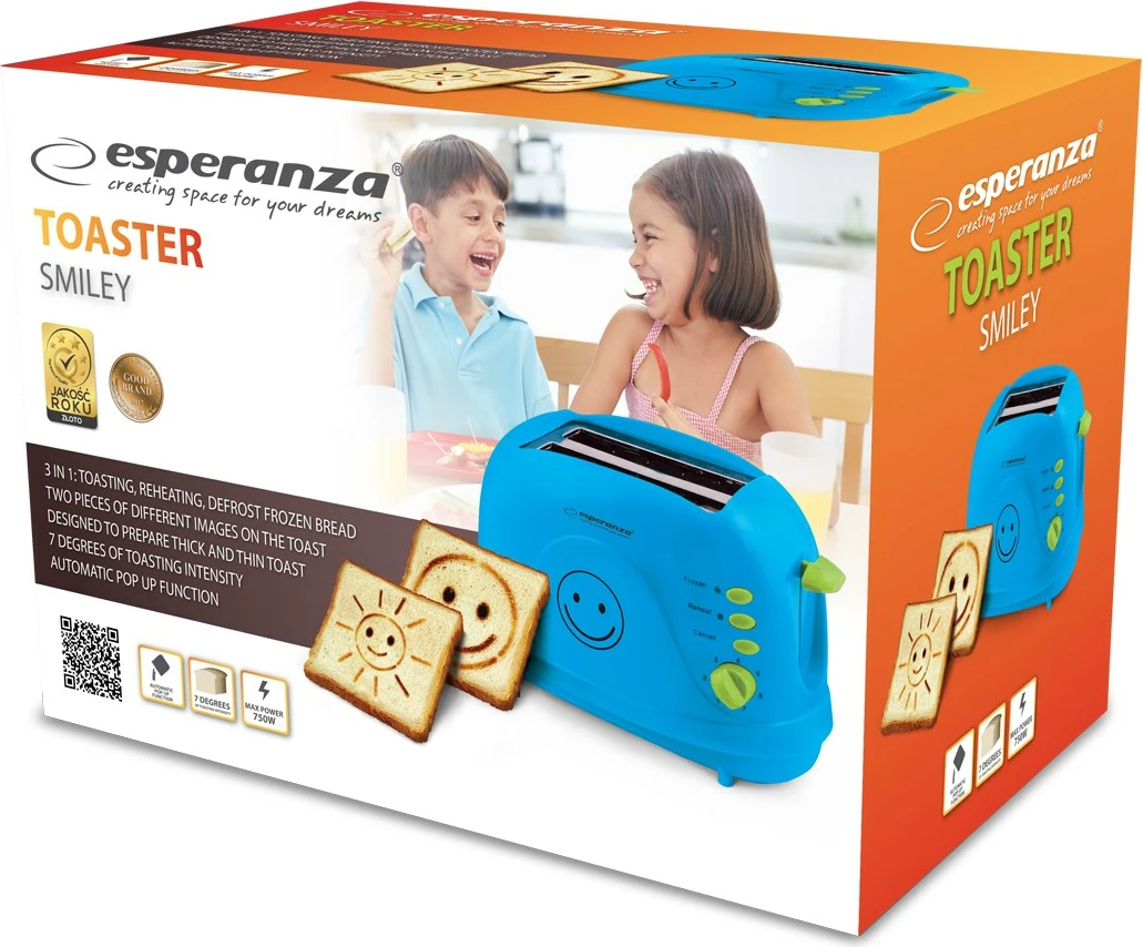 Toster Esperanza Smiley EKT003B, 750 W, moder