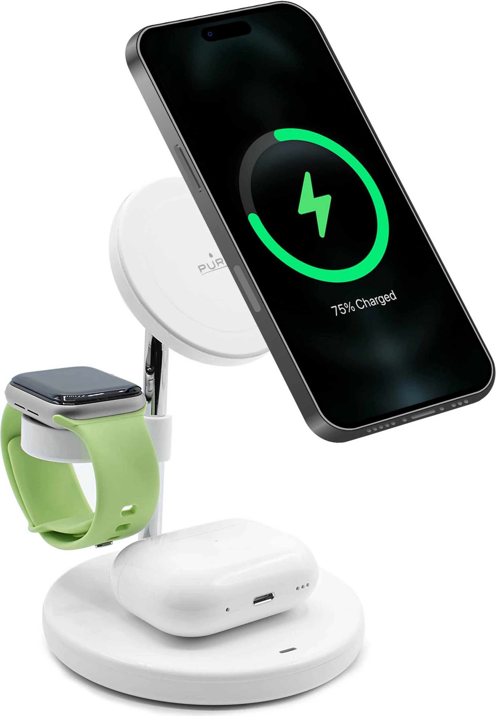 Brezžični polnilec 3-v-1 Mag Station Puro MagSafe, 15 W, bel