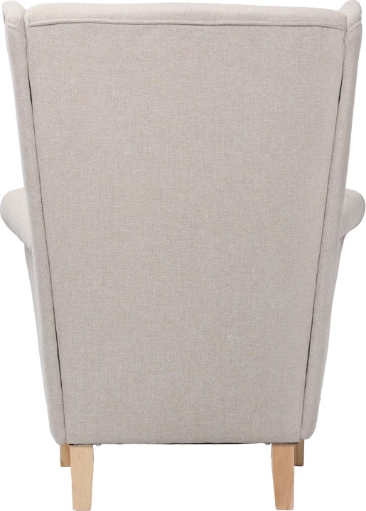 Bergère fotelj Malei, krem material, lesene noge, 85x93x100 cm