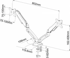 Namizni nosilec za 2 monitorja, s plinskim mehanizmom, 13–27", ART L-13GD, črn