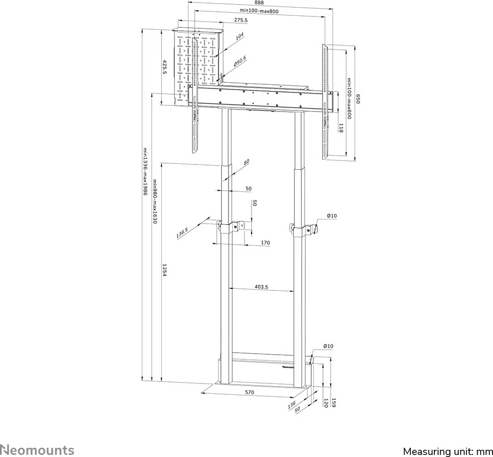 Motorni stenski nosilec za TV do 100'', Newstar WL55-875WH1, bel
