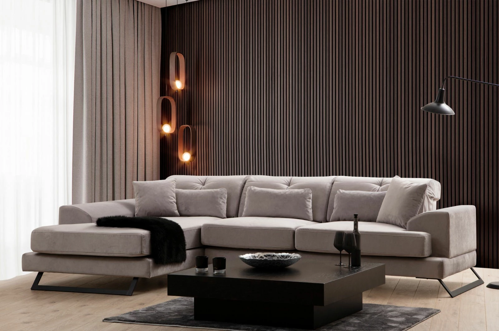 Kotna sedežna garnitura Frido, svetlo siva, Atelier del Sofa (Chl+3R)