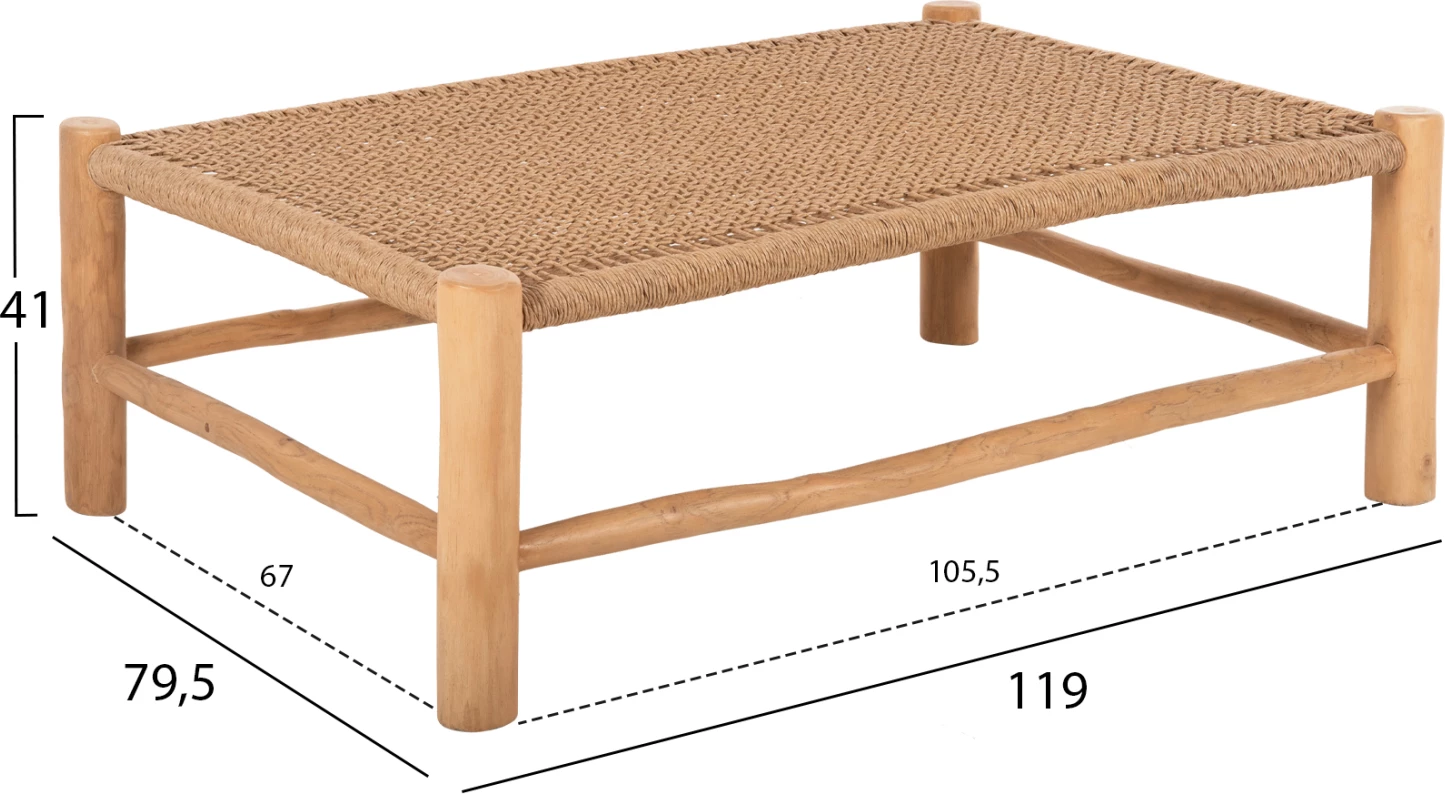 Klubska miza LONDER FH5985 iz tikovine-sintetičnega ratana-naravna 119x79.5x41 cm