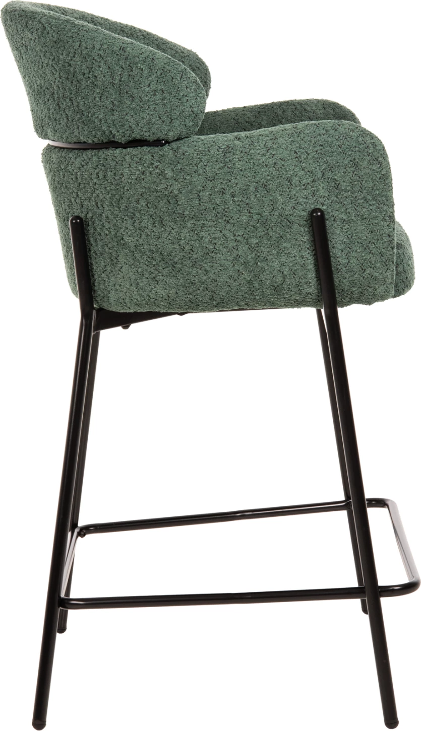 Barski stol srednje višine WOLF FH8584.03 v petrol zelenem bouclé blagu-črne kovinske noge 56x56x96Hcm, set 2 kosov