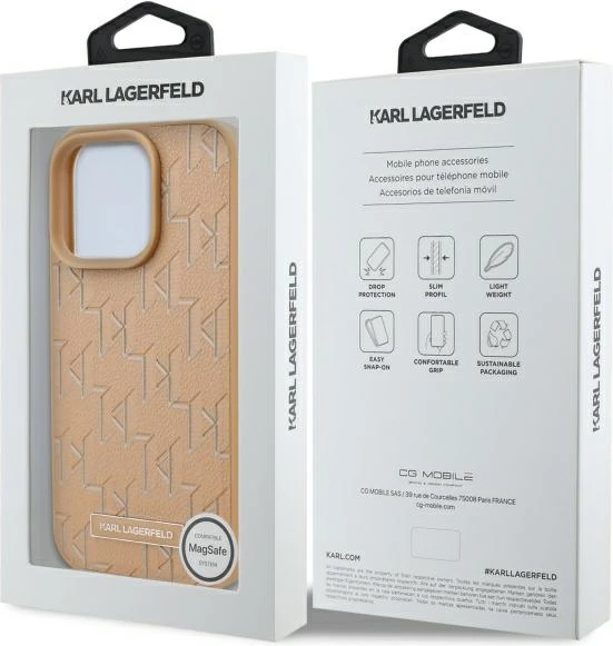 Ovitek za iPhone 16 Pro, usnjen, MagSafe, bež Karl Lagerfeld