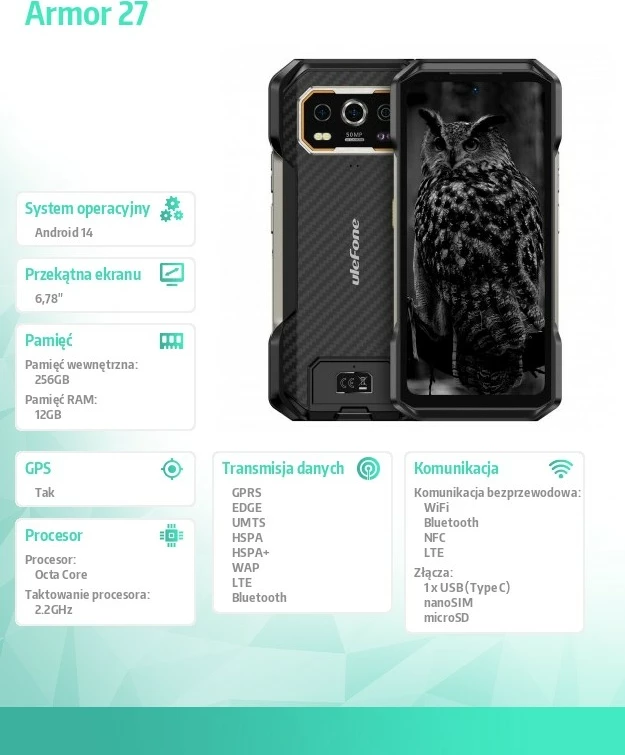 Robusten pametni telefon Ulefone Armor 27, 12/256GB, črn