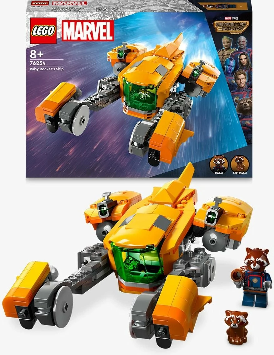 Gradbeni set LEGO Marvel Baby Rocketovo plovilo, 330 kosov, večbarvno