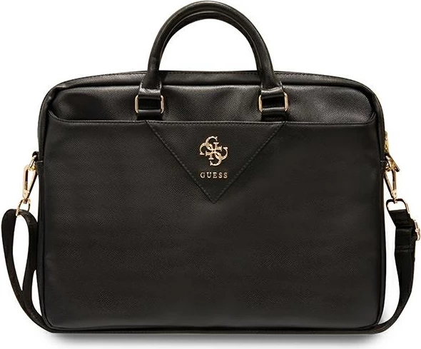 Torba za prenosnik Guess ZIP Leather Triangle, 16", ekološko usnje, črna
