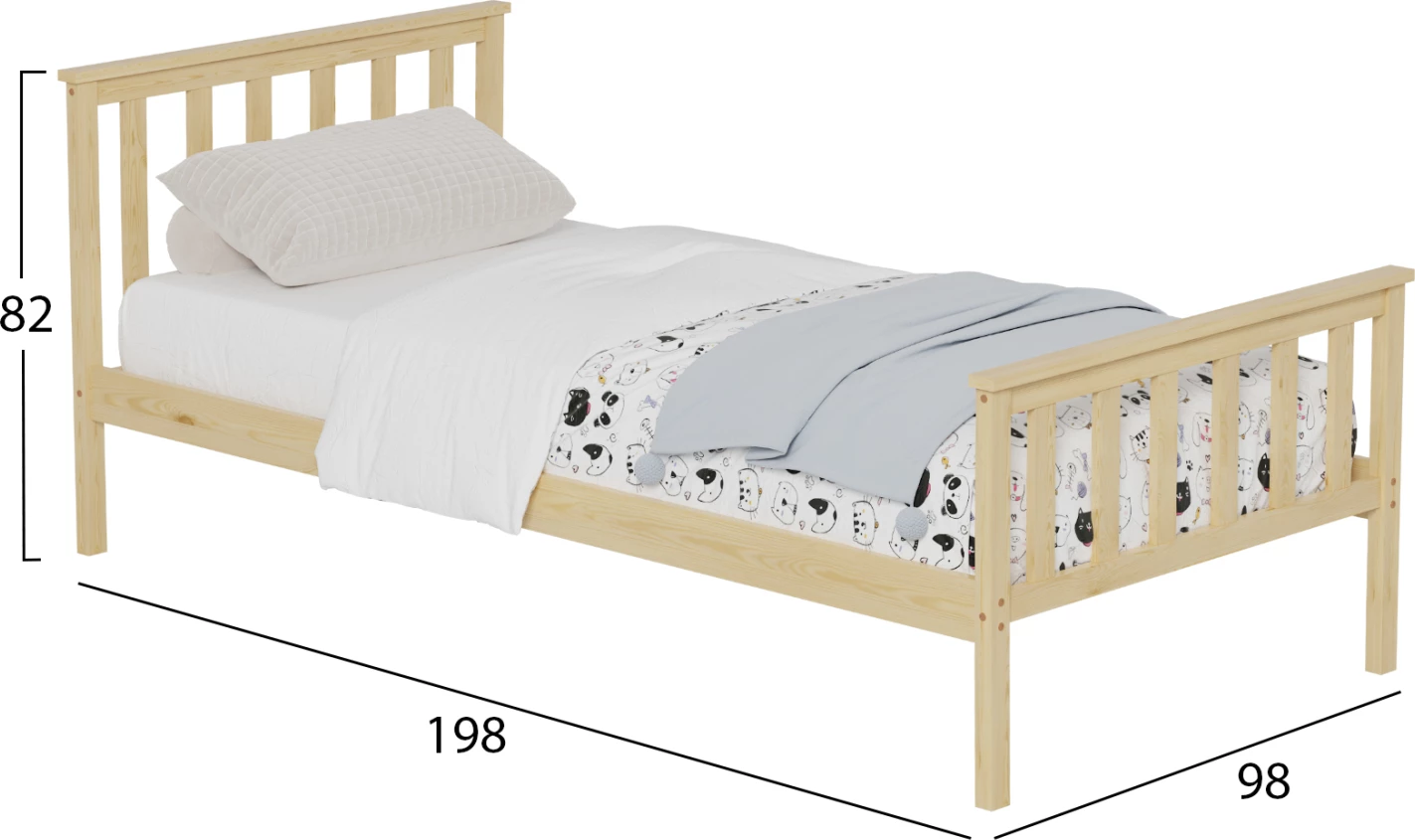 Postelja GIMLY FH675.01 iz masivnega borovega lesa v naravni barvi za vzmetnico 190x90 cm