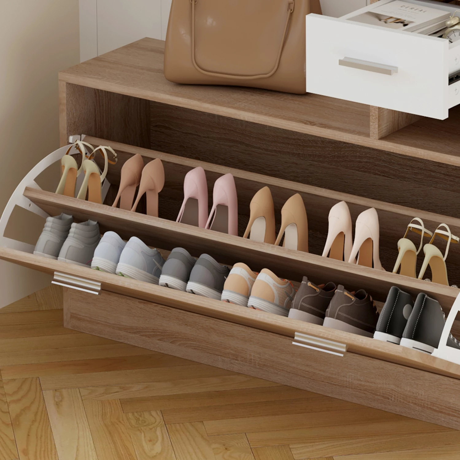 Komplet za predsobo z ogledalom GORN FH2473.04 melamin v sonama-beli 90x24x190Hcm