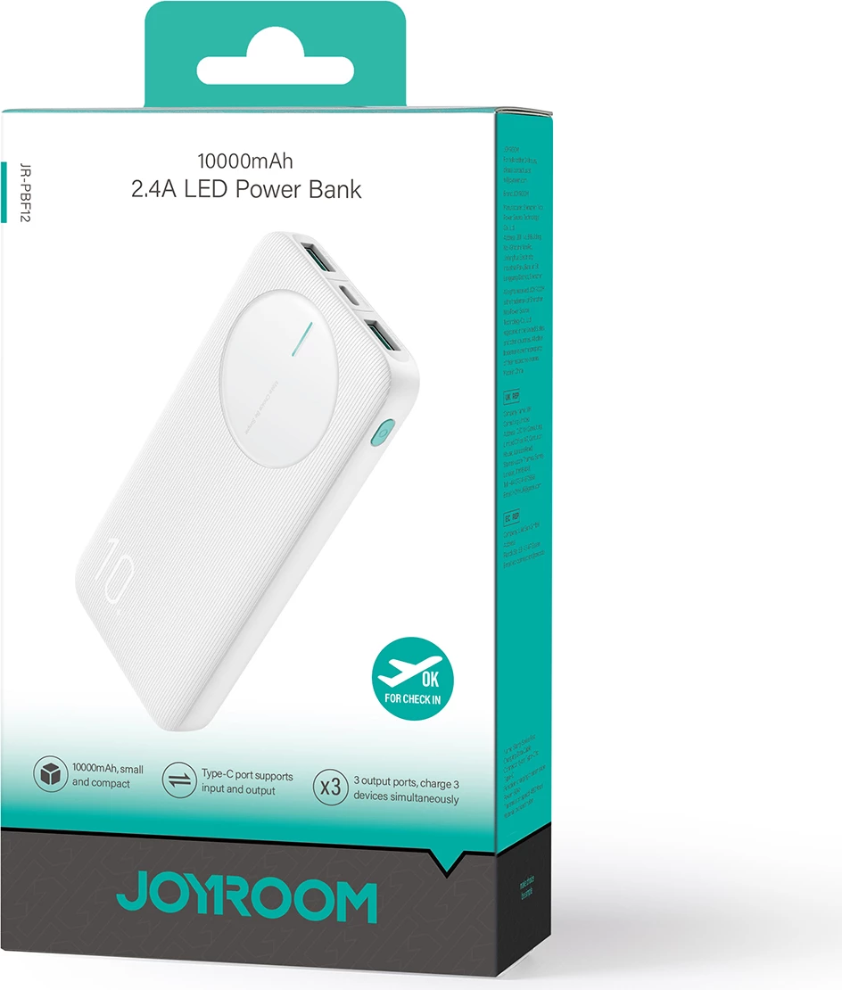 Prenosni polnilec Joyroom JR-PBF12, 10.000 mAh, 3 izhodi, bel
