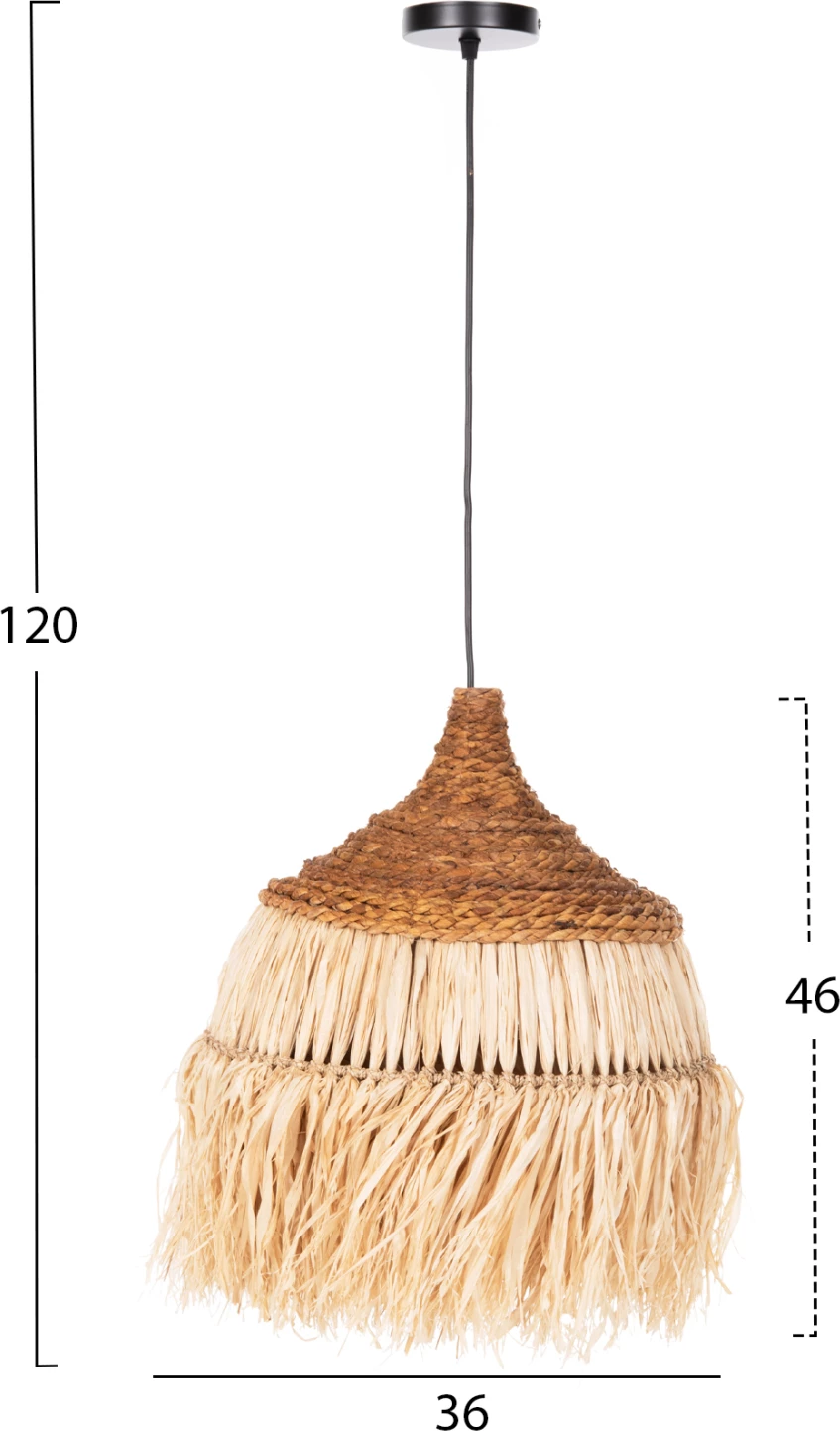 Stropna viseča svetilka s kapo iz sisal vlaken v naravni barvi Φ36x46-120Hcm