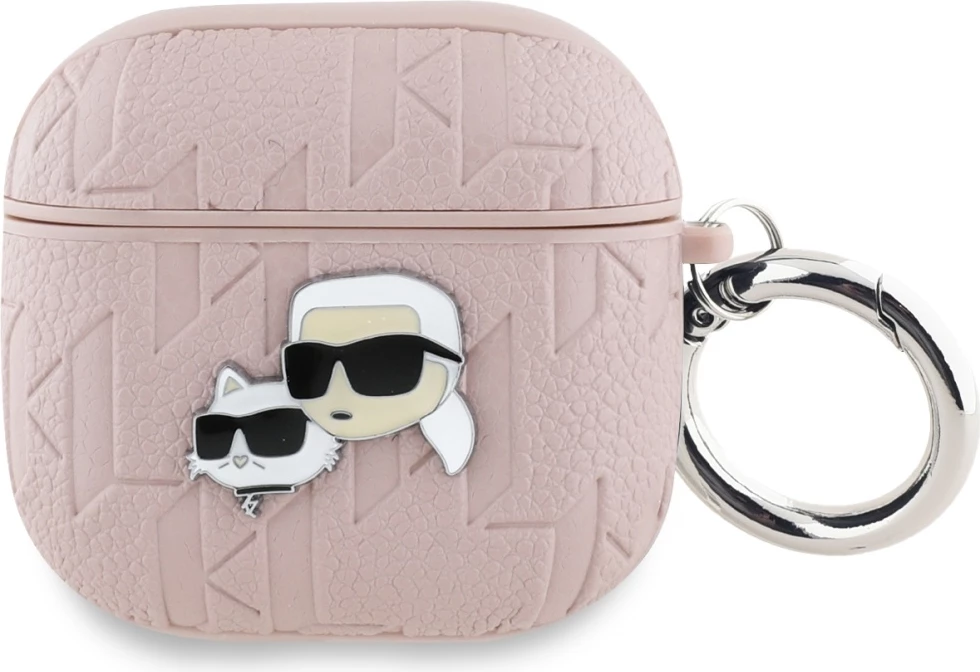 Ovitek za AirPods 4 Karl Lagerfeld Monogram Karl & Choupette Head, roza