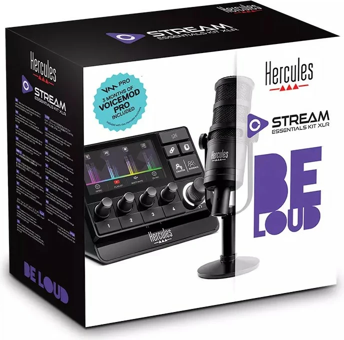 Komplet za streaming Hercules Stream Essentials XLR, kardioidni mikrofon, zvočni kontroler, črn