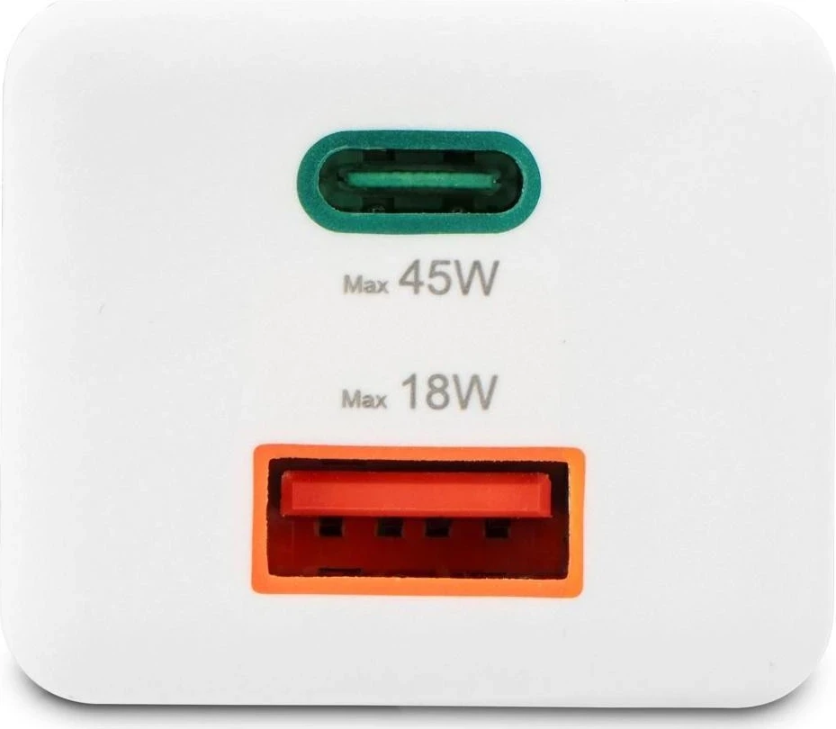 Mini GaN omrežni polnilec 45W, Hama, 1x USB-C, 1x USB-A, bel