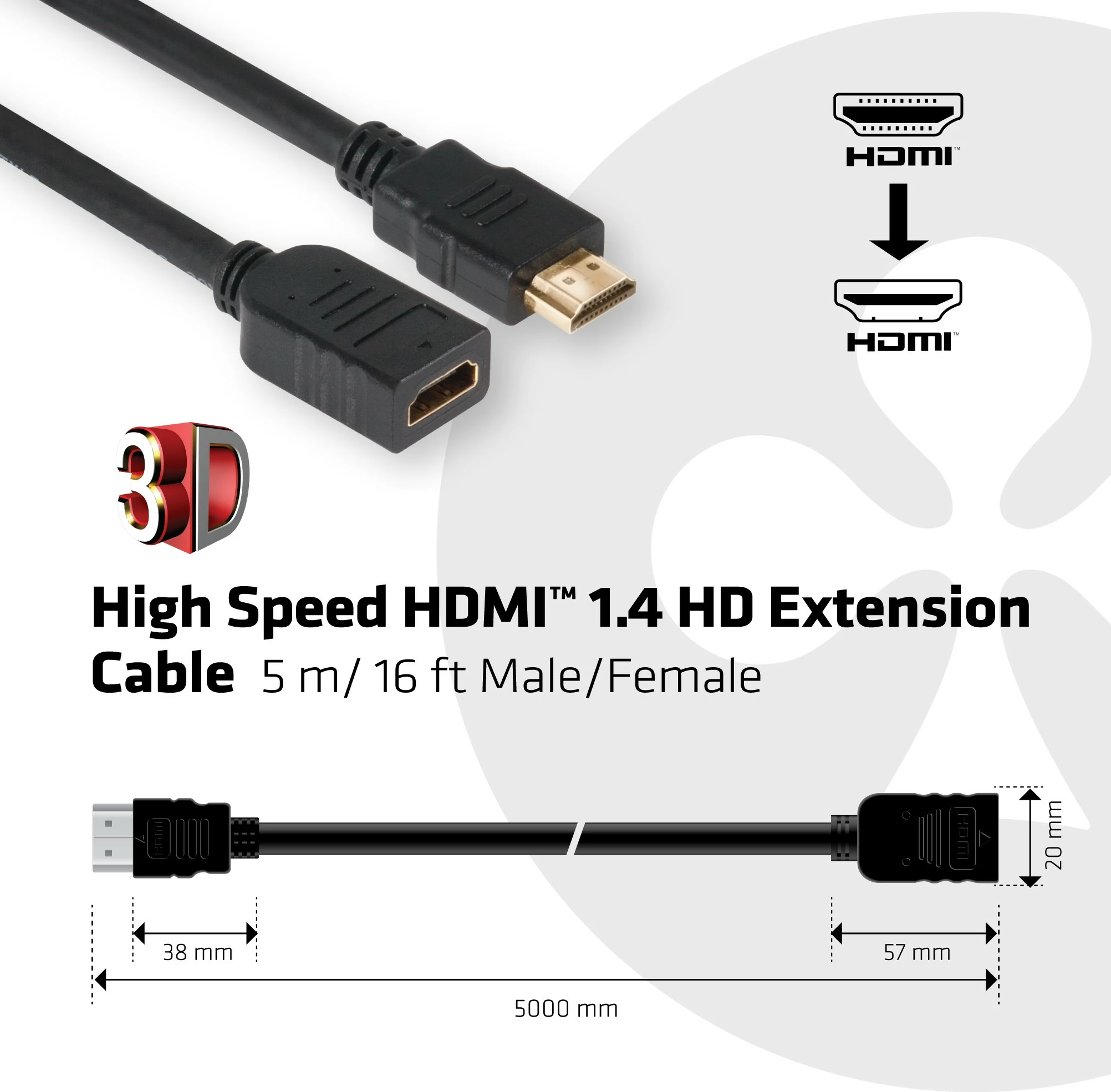 Podaljševalni HDMI kabel 5 m, pozlačen, črn Club3D