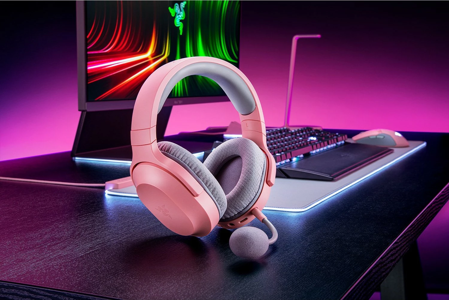 Gaming slušalke z odstranljivim mikrofonom, Razer Barracuda X, brezžične/USB Type-C, roza
