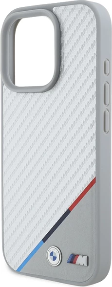 Ovitek za telefon BMW M Carbon Tricolor Line MagSafe za iPhone 16 Pro, siv