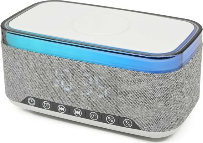 FM radio z budilko, Bluetooth, brezžično polnjenje, Denver, siva