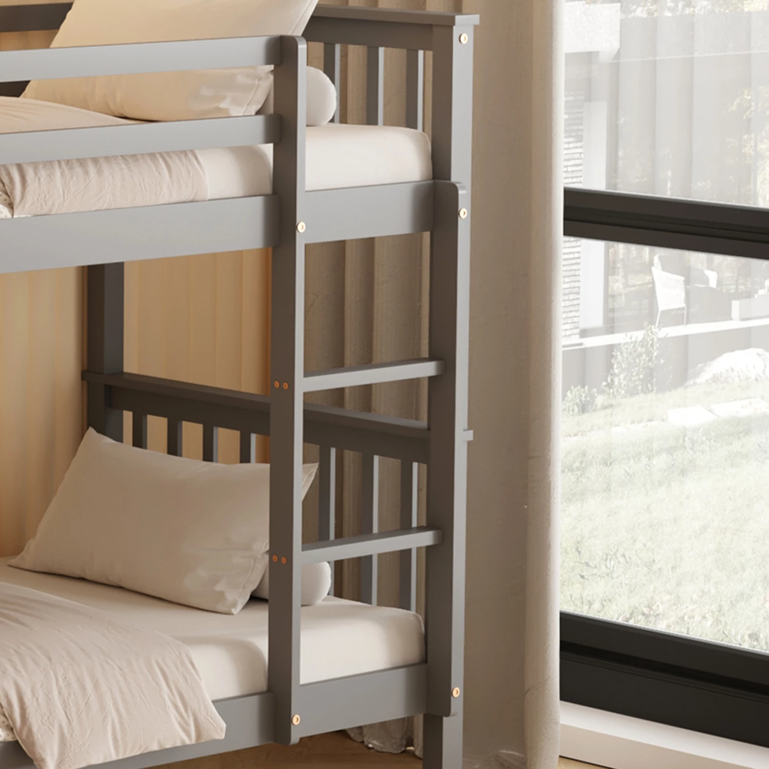 Pograd za otroke LANTAI FH682.05 iz borovega lesa v sivi barvi - vzmetnice 190x90 cm