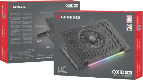 Hladilna podloga za prenosnik Natec Genesis Oxid 450 RGB, 15,6", 5 ventilatorjev, USB HUB, črna