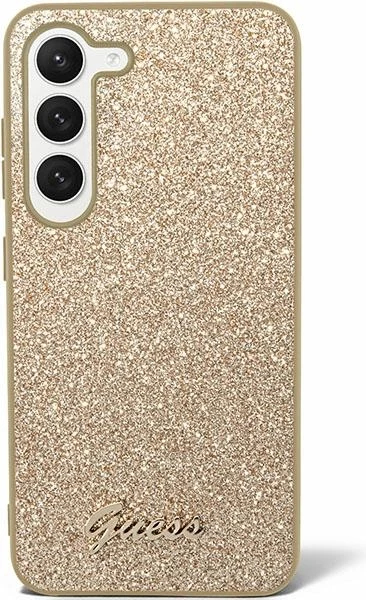 Gliterno ohišje Guess Glitter Script za Samsung Galaxy S24+, zlato
