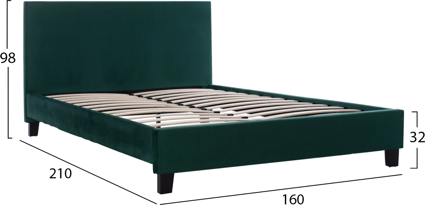 Cypress zelena žametna postelja FH553.13 za vzmetnico 150x200 cm