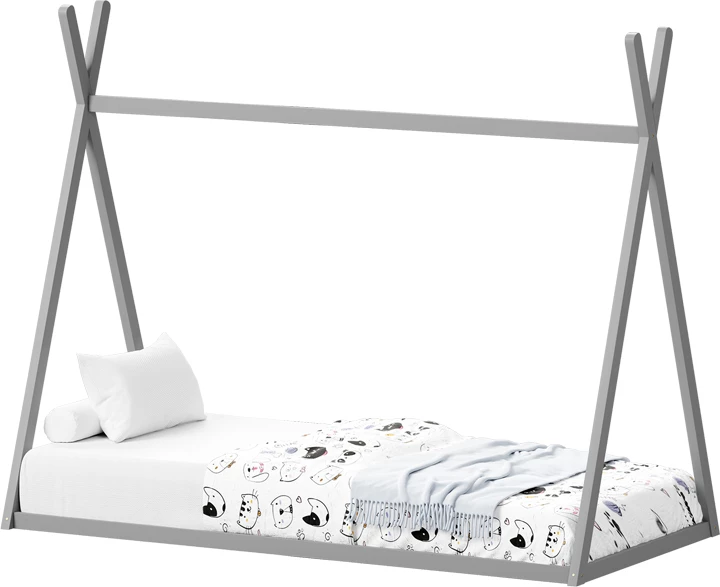 Otroški posteljni Montessori v obliki hiške Lilly, siva, macesnovo les, 90x190 cm