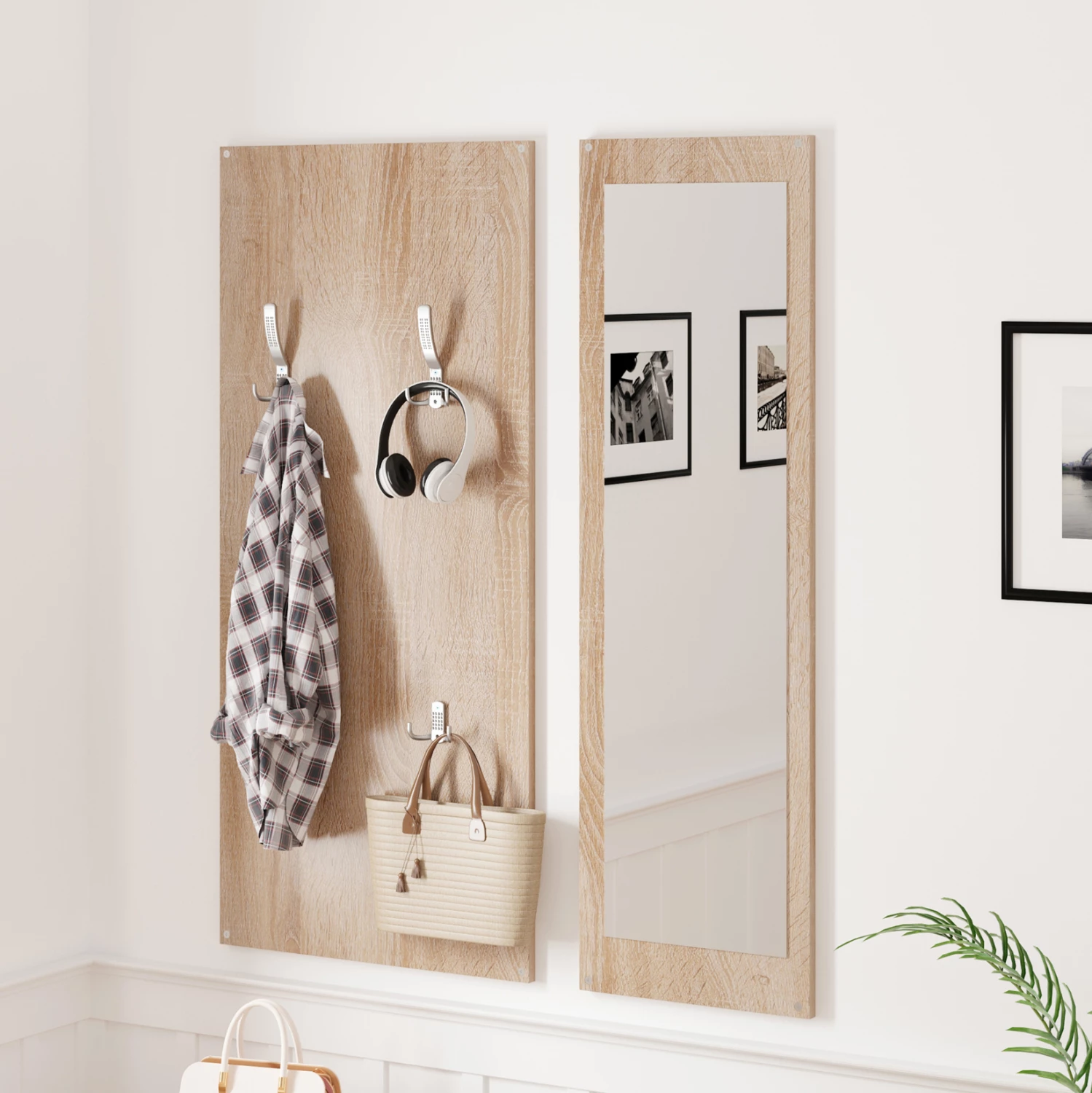 Komplet za predsobo z ogledalom VERN FH2476.04 melamin v sonoma-beli 80x27x175H cm