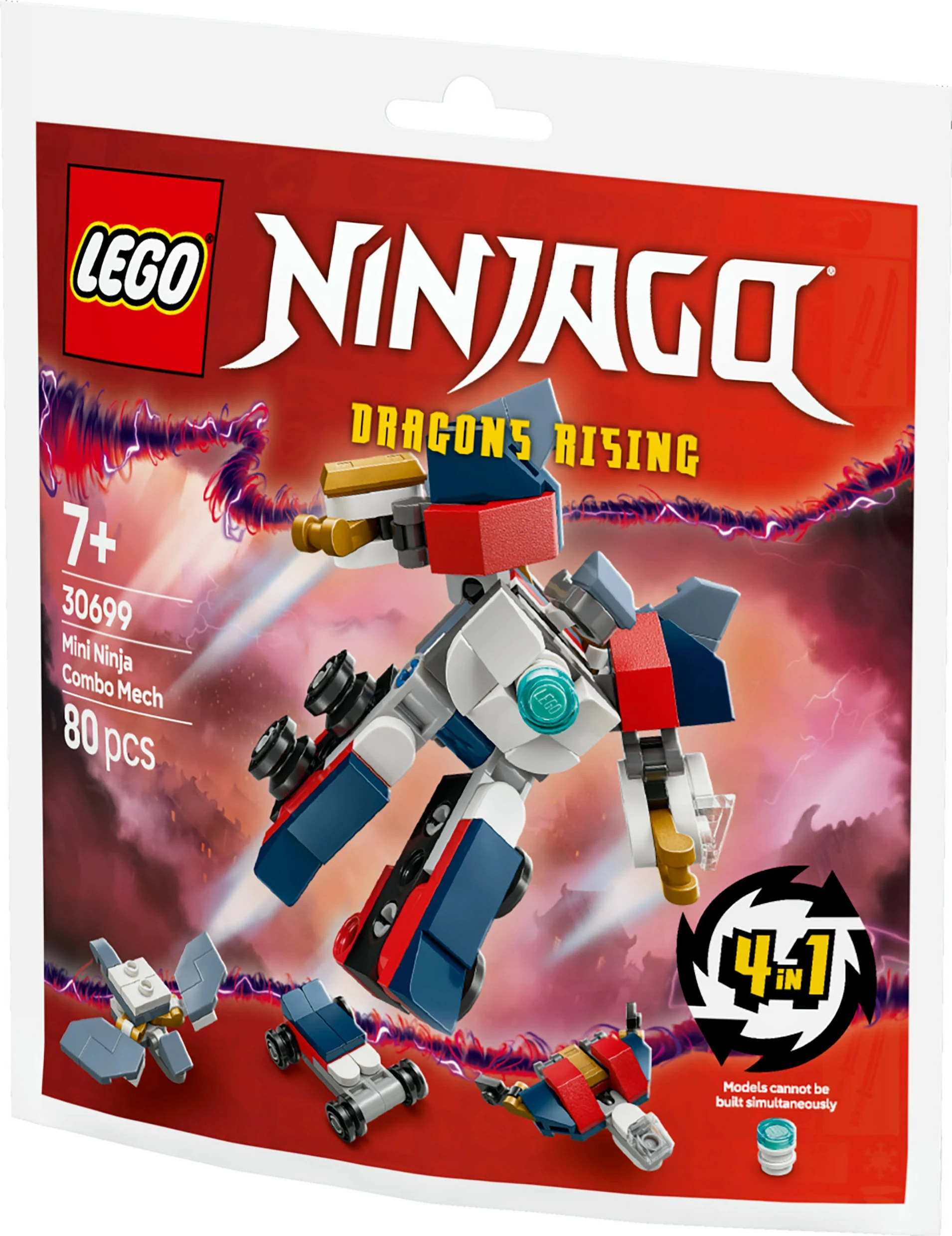 Mini-Kombi-Mech gradbeni set, LEGO Ninjago 30699, 80 kosov, večbarven