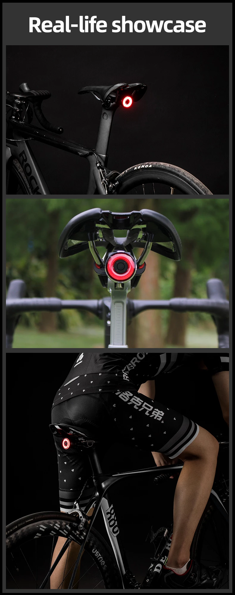 Zadnja kolesarska luč z inteligentnim zavorjenjem Rockbros Q5, črna